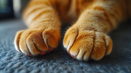 Poster - Ginger cat paw on the table Happy tabby cat relaxing at home : Generative AI