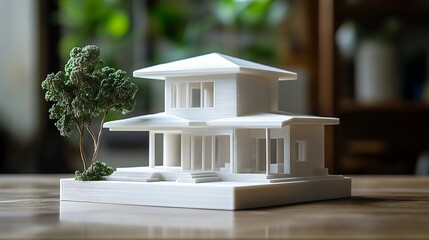 Poster - Two floors model of the family house printed on a 3D printer with white filament by FDM technology for architectural use : Generative AI