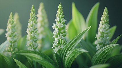 Wall Mural - green ribbed plantain plant beautiful floral background 3d render : Generative AI