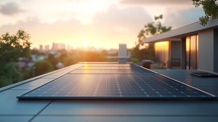 Poster - solar panels on the roof of the modern house3d rendering : Generative AI