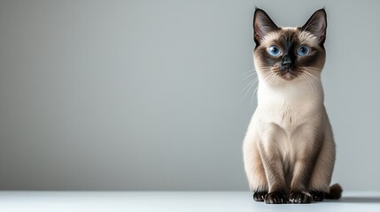 Poster - beautiful siamese cat posing in studio on white background : Generative AI