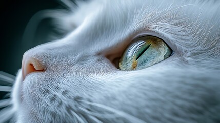 Poster - closeup of Russian white double coated cat The Russian White Cat comes from the Russian Blue which is an old cat breed that has been around since the 1860s : Generative AI