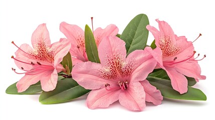 Wall Mural - Azaleas flowers with leaves Pink flowers isolated on white background with clipping path : Generative AI