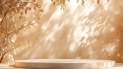Aufkleber - Background Shadow Studio Autumn Beige Plant Overlay Podium 3d White Light Design Table Product Room Empty Backdrop Bg Summer Minimal Place Kitchen Abstract Leaf Pattern Flower Texture  : Generative AI