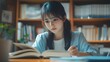 © The Little Hut - Japanese girl studying in her room : Generative AI