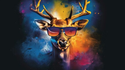 deer with sunglasses. Art on t-shirts. t-shirt design