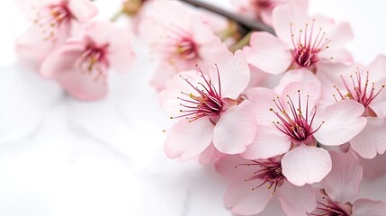 Wall Mural - Pink cherry blossom on white background isolated Sakura tree branch : Generative AI