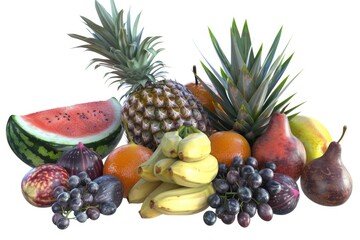 Wall Mural - A variety of fruits and vegetables arranged on a white surface for display or photography