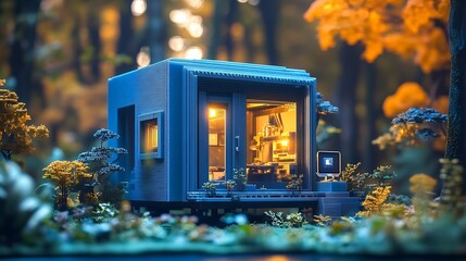 Poster - 3d Printer printing blue house : Generative AI