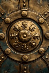 Poster - A close-up shot of a metal plate featuring a clock face, perfect for use in designs related to timekeeping, mechanics, or industrial themes