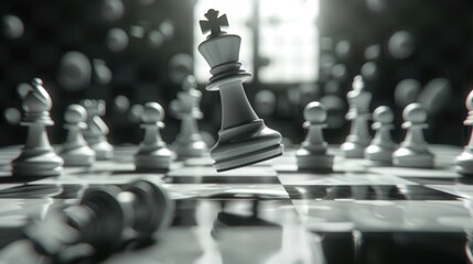 Poster - A close-up shot of a chessboard with multiple pieces placed strategically