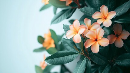 Aufkleber - In Selective focus a tropical flower tree with leaves and branches on white isolated background for green foliage backdrop : Generative AI