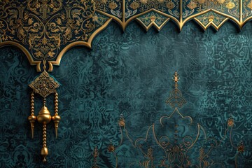Aufkleber - A beautiful blue and gold wall decoration with intricate designs