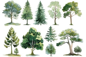 Wall Mural - Watercolor painting of trees with soft colors and textures