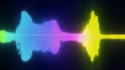 Leinwandbilder - A vibrant audio waveform displays varying frequencies and amplitudes in bright colors against a dark backdrop, illustrating sound dynamics.
