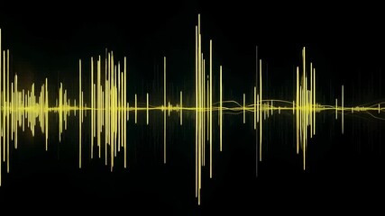 Leinwandbilder - Dynamic yellow sound waves pulse across a black backdrop, representing audio frequencies in an abstract design.