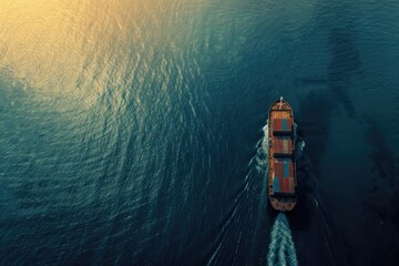 Aufkleber - A large boat travels across a vast body of water