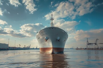 Poster - A big white boat sailing smoothly on the surface of the lake, river or sea