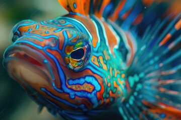Poster - A vibrant fish close-up against a blurred ocean background