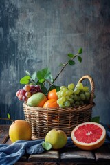 Poster - A colorful arrangement of fruits placed on a rustic wooden table, great for food, still life or interior photography