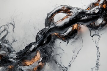 Poster - Water splashes dramatically against a twisted black and gold chain, creating a striking visual contrast. Generative AI