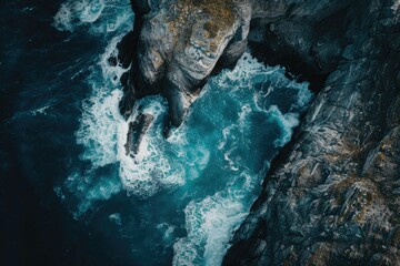Aufkleber - A serene and tranquil scene with a lake or sea meeting the edge of a cliff, perfect for use in travel, landscape, or nature-themed designs