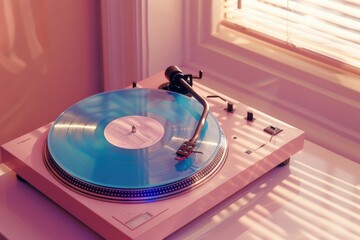 Poster - A vinyl record player situated on its turntable, ready for use