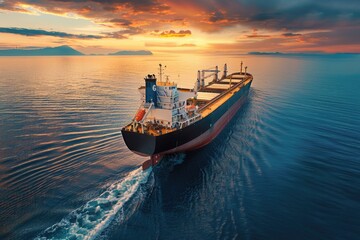 Poster - A large cargo ship travels across the ocean
