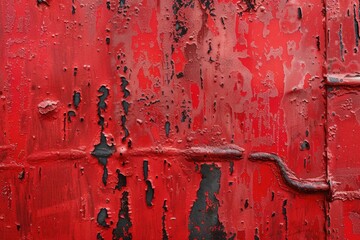 Aufkleber - Close-up shot of a red painted wall with peeling paint, suitable for use in interior design or architecture projects