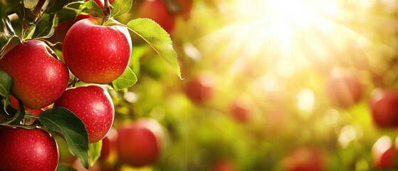 Wall Mural - A bunch of red apples hanging from a tree