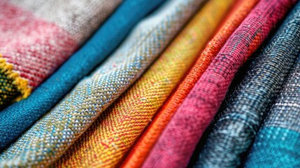 Wall Mural - A close-up view of a pile of vibrant fabrics, suitable for textile or crafting projects