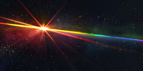 Wall Mural - long straight line of rainbow, powerful energy. on black background. 