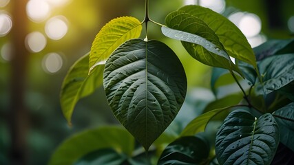 Wall Mural - Nature of green leaf in garden at summer. Natural green Generative AI