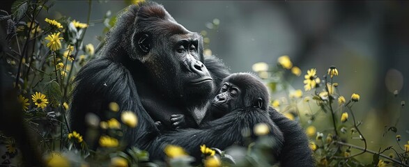 Wall Mural - mom and baby gorilla 