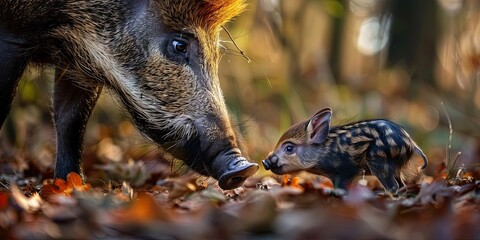 mom and baby wild boar
