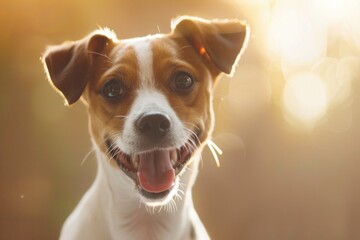 Poster - A brown and white dog opens its mouth, ready to bark or possibly even bite