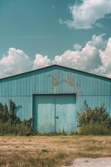 Aufkleber - A blue building stands out against a bright blue sky