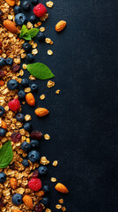 Poster - A black background with a variety of fruits and nuts, including blueberries