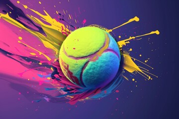 Poster - A tennis ball covered in vibrant paint