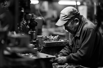 Poster - A person crafting with wood in a workshop setting