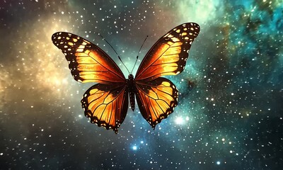 Wall Mural - butterfly soaring through a starry galaxy with ai generated.