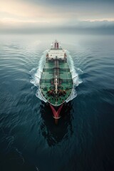 Poster - Large cargo ship sailing through the ocean with container ships in the background, suitable for commercial or industrial use