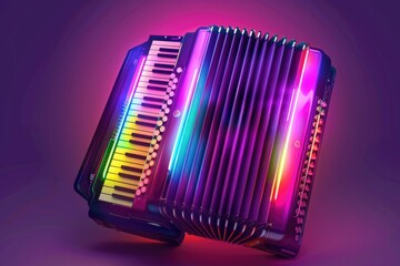 Poster - A detailed view of an accordion with a rich purple backdrop