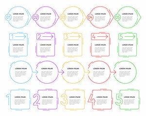 Aufkleber - Step diagram and infographic timeline chart frames with process numbers for presentation, vector templates. Step diagrams and infographic timeline of schedule plan ow chart phases with arrows