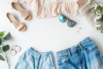 Poster - A pair of shorts and a pair of sandals placed on a table