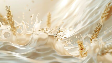 Canvas Print - A splash of milk and wheat on a white background, ideal for food or nature-themed designs