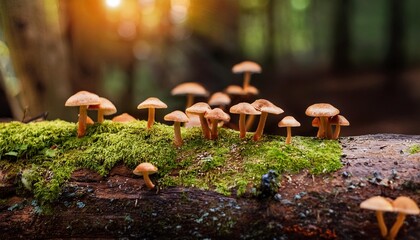 mushrooms born on logs in the forest