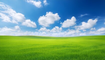 Canvas Print - a lush green field under a bright blue sky filled with white fluffy clouds