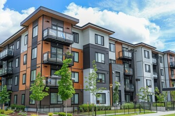 Poster - Tall residential buildings with outdoor spaces and cityscape views