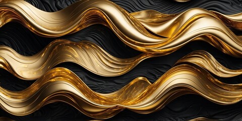 Abstract luxury gold waves background on black background.